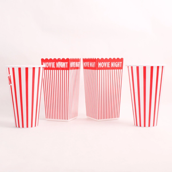 Lot Of 4 Unbranded Movie Night Red/White Plastic Popcorn Buckets