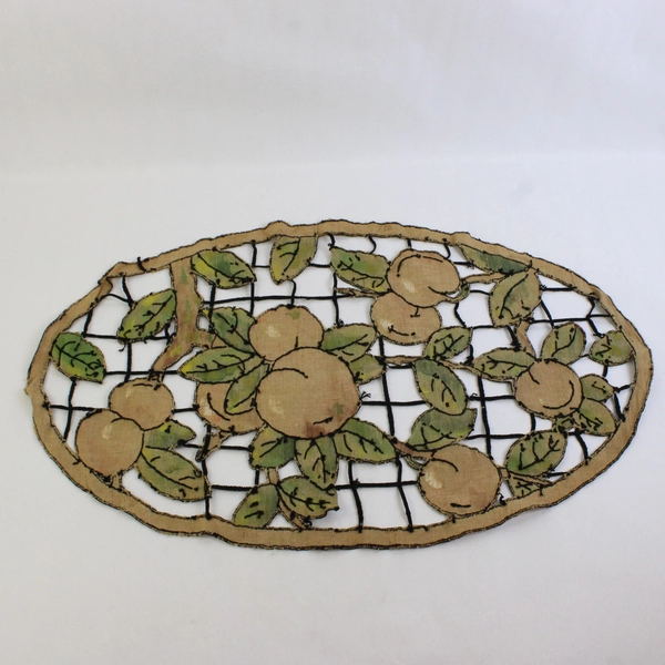 Vintage Hand-Painted Centerpiece Table Runner Peach Fruit Design 17" x 28"