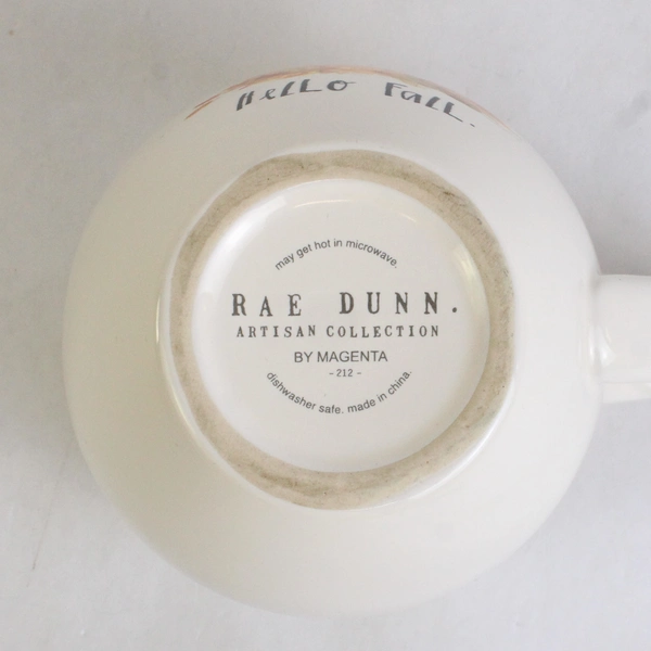 Rae Dunn Hello Fall Rabbit & Squirrel Mug Orange Interior 4.25" Tall