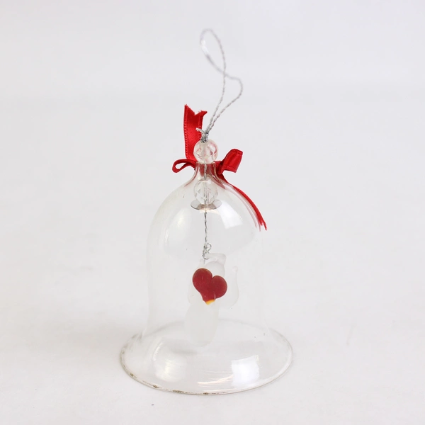 Unbranded Clear Glass Bell W/ Little Angel Holding A Heart Trinket Decor 3" Tall