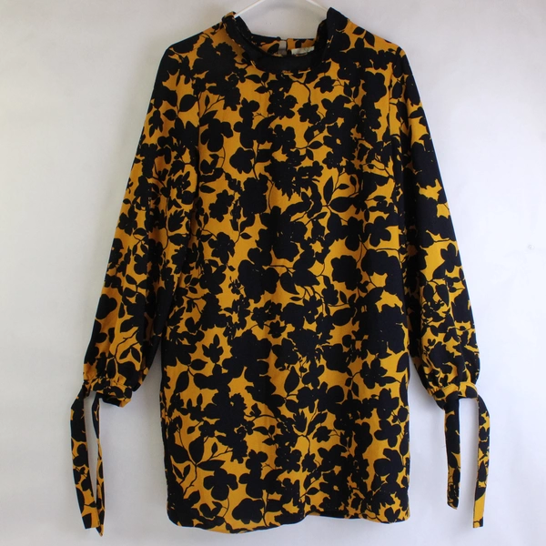 H&M Womens Black/Yellow Long Sleeve Floral Polyester Top, Size 10