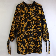 H&M Womens Black/Yellow Long Sleeve Floral Polyester Top, Size 10
