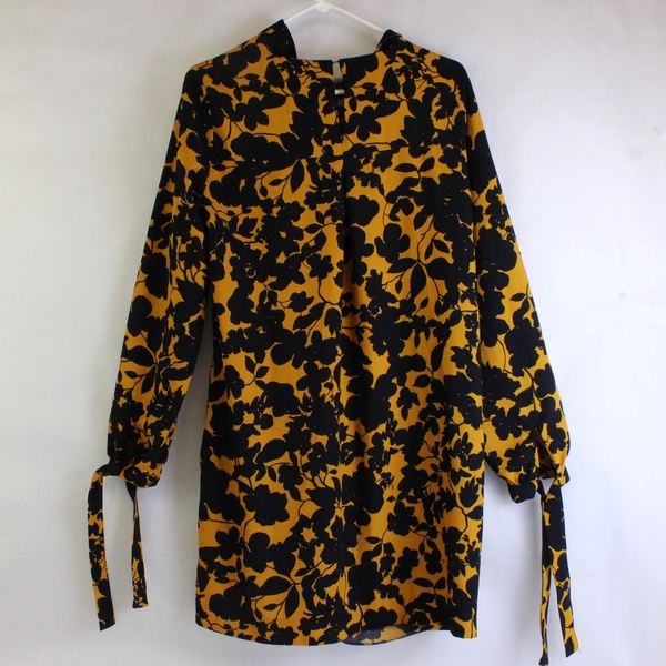 H&M Womens Black/Yellow Long Sleeve Floral Polyester Top, Size 10