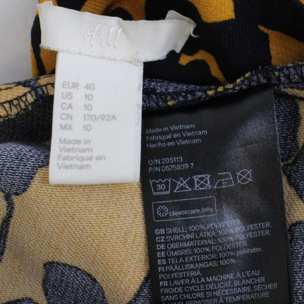 H&M Womens Black/Yellow Long Sleeve Floral Polyester Top, Size 10