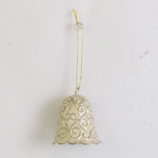 Unbranded Small Metal Bell Swirl Iridescent Cream Trinket Decor 2.25" Tall