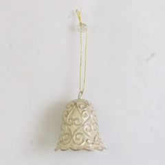 Unbranded Small Metal Bell Swirl Iridescent Cream Trinket Decor 2.25" Tall