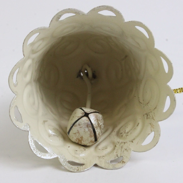 Unbranded Small Metal Bell Swirl Iridescent Cream Trinket Decor 2.25" Tall