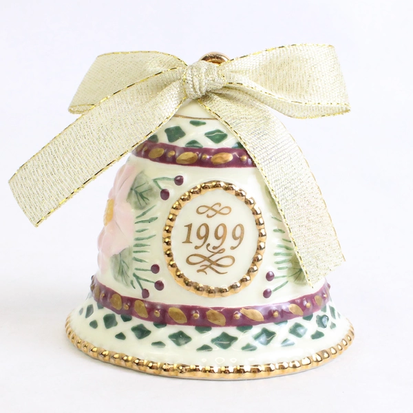 AGC Inc Ceramic 1999 Christmas Bell Trinket Hanging Decor Ornament 2.5" Tall