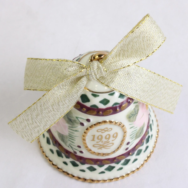AGC Inc Ceramic 1999 Christmas Bell Trinket Hanging Decor Ornament 2.5" Tall