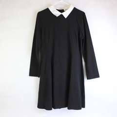 Aphratti Black Long Sleeve Women's Dress White Collar Size XXL Wednesday Adams