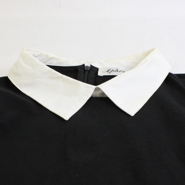 Aphratti Black Long Sleeve Women's Dress White Collar Size XXL Wednesday Adams