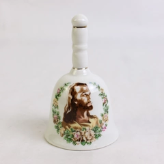 Unbranded Ceramic Bell W/ Jesus & Flowers Trinket Decor Easter 4" Tall