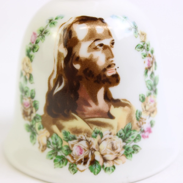 Unbranded Ceramic Bell W/ Jesus & Flowers Trinket Decor Easter 4" Tall