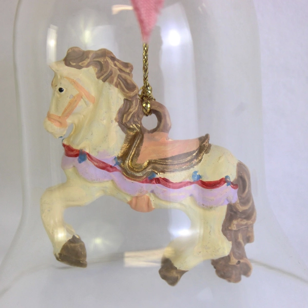 Unbranded Clear Glass Bell W/ Little Carousel Horse Trinket Decor 3" Tall