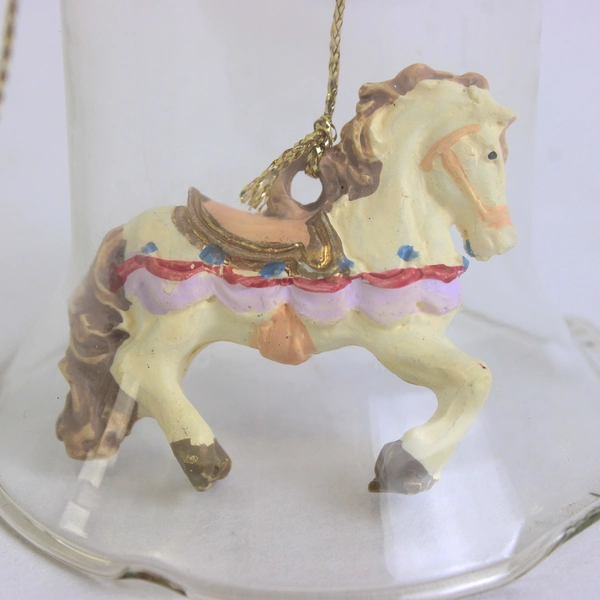 Unbranded Clear Glass Bell W/ Little Carousel Horse Trinket Decor 3" Tall