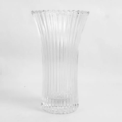 Unbranded Clear Crystal Glass Vase Vertical Striped 9" Tall 5.25" Diameter