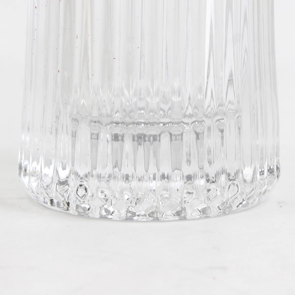Unbranded Clear Crystal Glass Vase Vertical Striped 9" Tall 5.25" Diameter