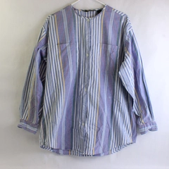 Eddie Bauer Womens Medium Striped Button Up Shirt Long Sleeve Collarless