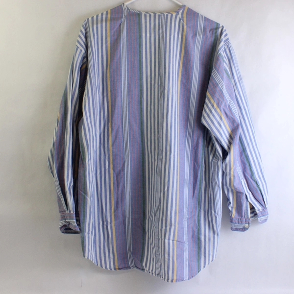 Eddie Bauer Womens Medium Striped Button Up Shirt Long Sleeve Collarless