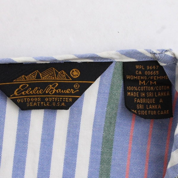 Eddie Bauer Womens Medium Striped Button Up Shirt Long Sleeve Collarless