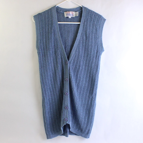 Vintage Tally-Ho Blue Sleeveless Long Vest Women's Size Large 