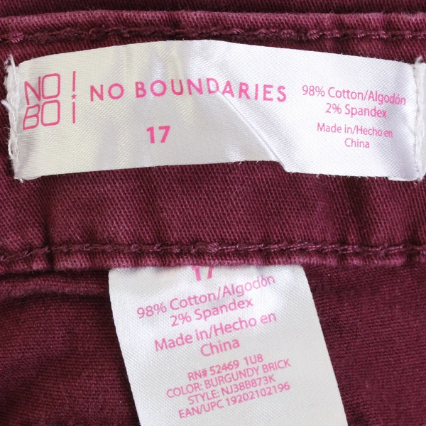 No Boundaries Junior Women's Burgundy Brick Low Rise Skinny Jeans Size 17