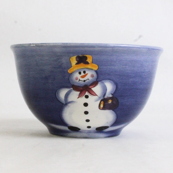 Tabletops Unlimited Snowman Hand Painted Collection Ceramic Bowl 3.5" Tall