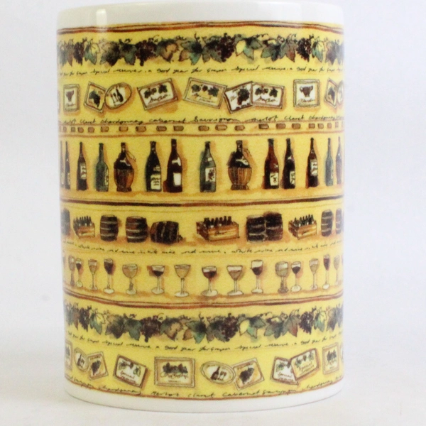 Porcelain Treasures Kitchen Utensil Holder Vines Wine Grape Pattern 6" Tall