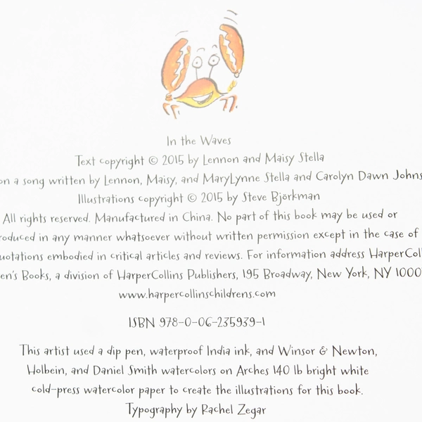 In the Waves by Lennon & Maisy Stella 2015 Hardcover Dust Jacket 1st Edition