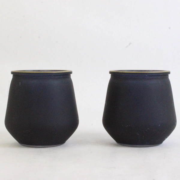 Lot Of 2 Unbranded Glass Candle Holder Black/Gold 5.5" Tall 3.5" Diameter