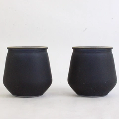 Lot Of 2 Unbranded Glass Candle Holder Black/Gold 5.5" Tall 3.5" Diameter