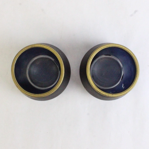 Lot Of 2 Unbranded Glass Candle Holder Black/Gold 5.5" Tall 3.5" Diameter