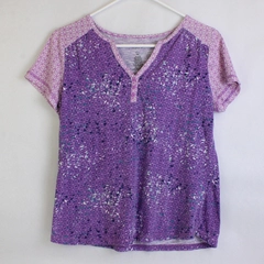 St. Johns Bay Active Purple/Pink Half Button T-Shirt, Size Petite Small