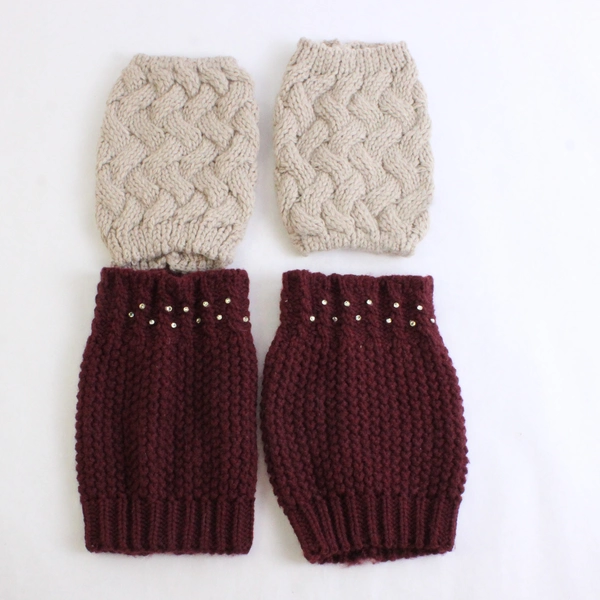 Lot of 2 Ankle Woven Warmers Beige Pair and Maroon Bedazzled Pair