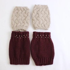 Lot of 2 Ankle Woven Warmers Beige Pair and Maroon Bedazzled Pair