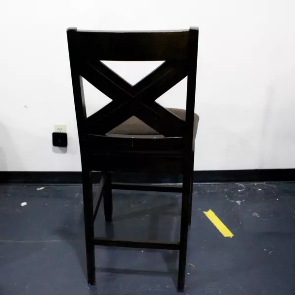 Set of 2 Jofran Cross Back Tall Bar Chairs Wood Frame Tan Upholstery