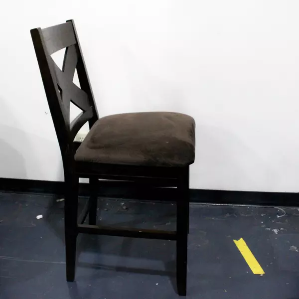 Set of 2 Jofran Cross Back Tall Bar Chairs Wood Frame Tan Upholstery