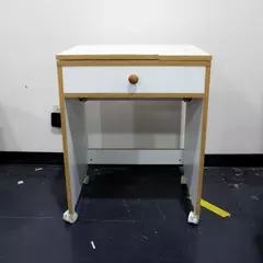 Rolling White Sewing Table with Fold-Out Leaves and Built-in Measuring Guide