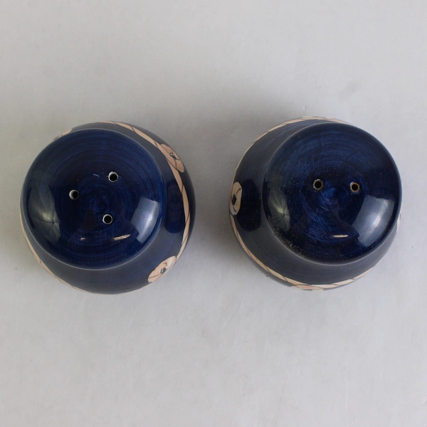 Pair of Cobalt Blue Salt & Pepper Shakers Nautical Rope Design Hand-Painted