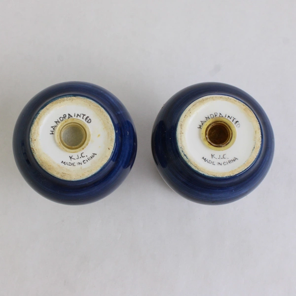 Pair of Cobalt Blue Salt & Pepper Shakers Nautical Rope Design Hand-Painted