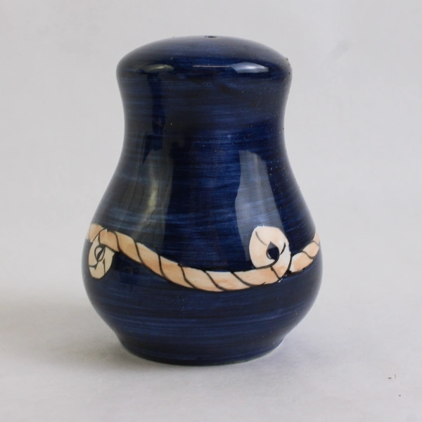 Pair of Cobalt Blue Salt & Pepper Shakers Nautical Rope Design Hand-Painted