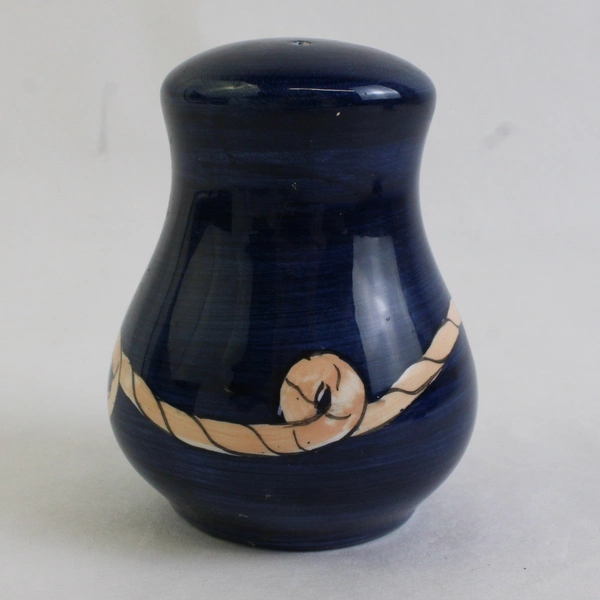 Pair of Cobalt Blue Salt & Pepper Shakers Nautical Rope Design Hand-Painted