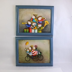 Lot of 2 x Joyce Roybal Whimsical Kids Framed Acrylic Oil Prints 18" x14.5" 