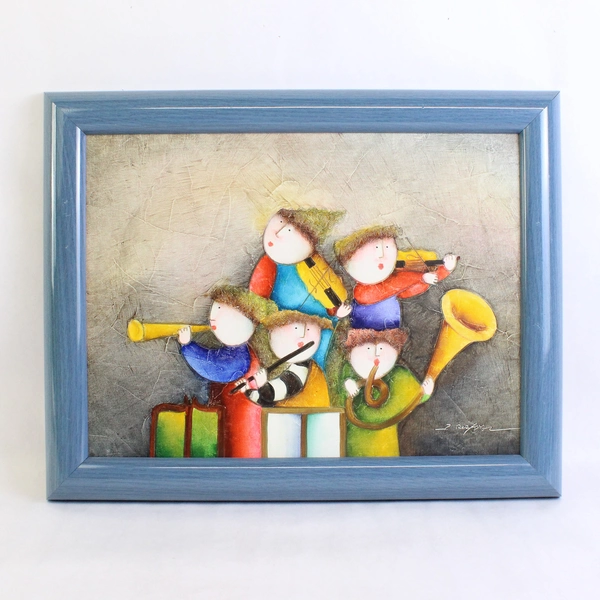 Lot of 2 x Joyce Roybal Whimsical Kids Framed Acrylic Oil Prints 18" x14.5" 