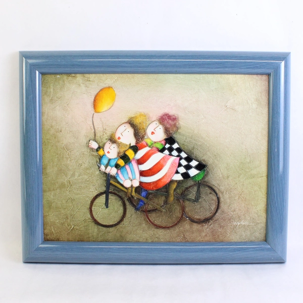 Lot of 2 x Joyce Roybal Whimsical Kids Framed Acrylic Oil Prints 18" x14.5" 