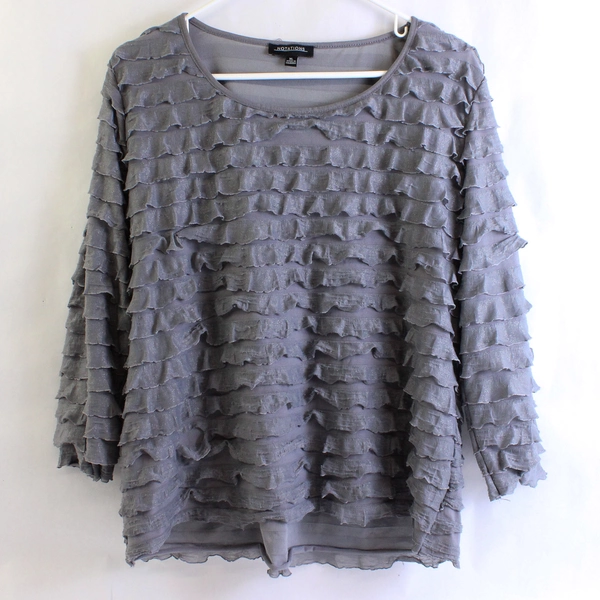 Notations Womens Gray Ruffled Long Sleeve Blouse Top, Size XL 