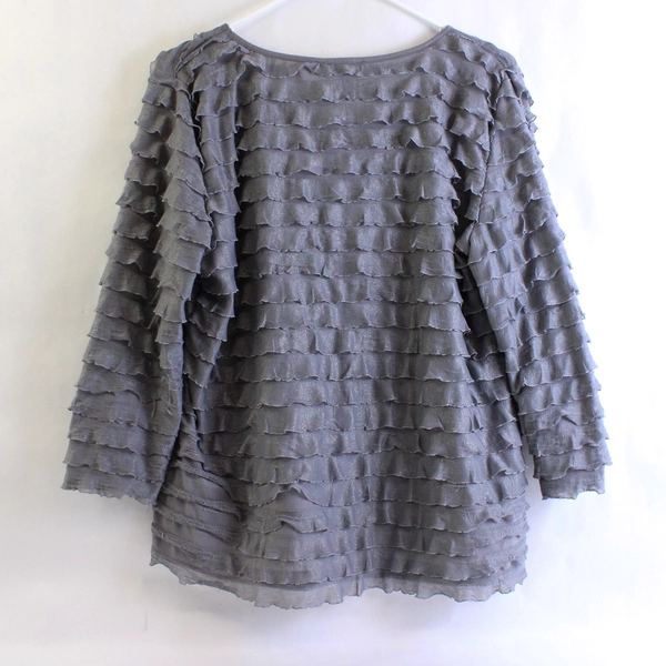Notations Womens Gray Ruffled Long Sleeve Blouse Top, Size XL 