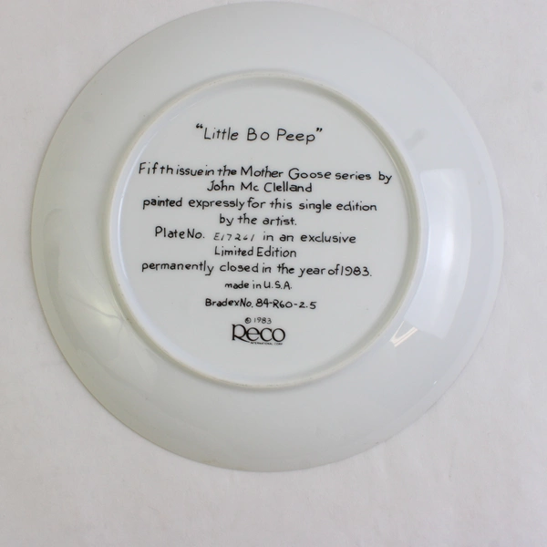 Reco Mother Goose Series'Little Bo Peep' 1983 Decorative Plate 5th Issue 8.5"