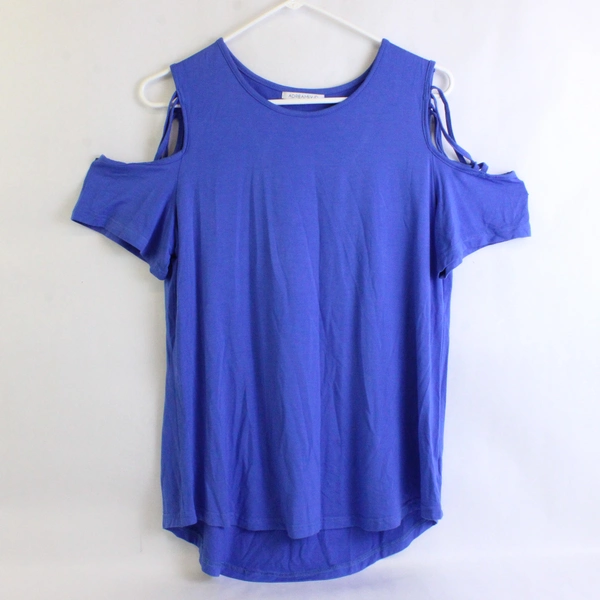 Adreamly Womens Blue Open Shoulder Blouse Top, Size L