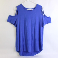 Adreamly Womens Blue Open Shoulder Blouse Top, Size L